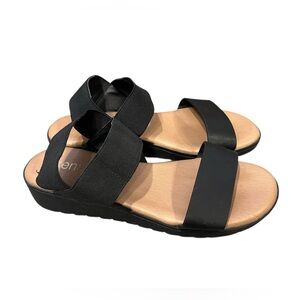 Kensie Everlee Black Low Wedge Faux Leather Slingback Strappy Sandals Size 6.5